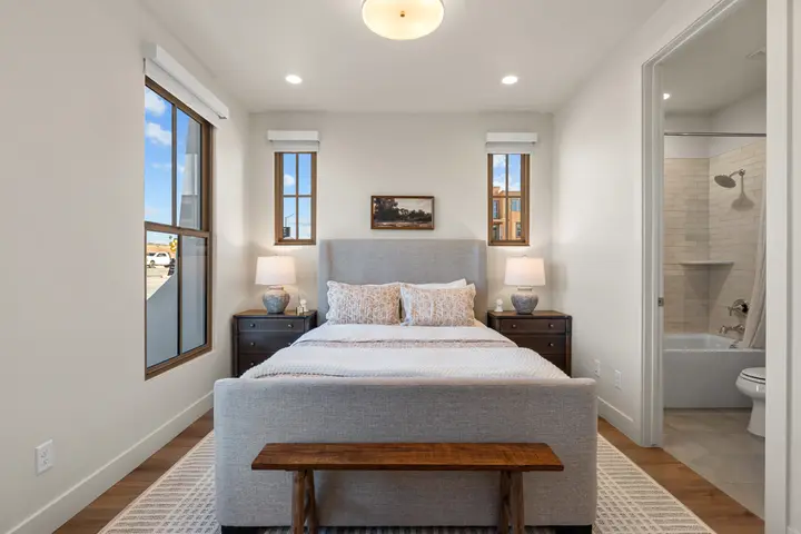 First-floor queen bedroom with ensuite bath at The Rad Retreat