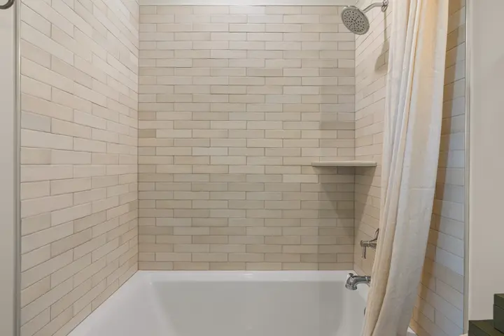 First-floor bathroom shower at The Rad Retreat