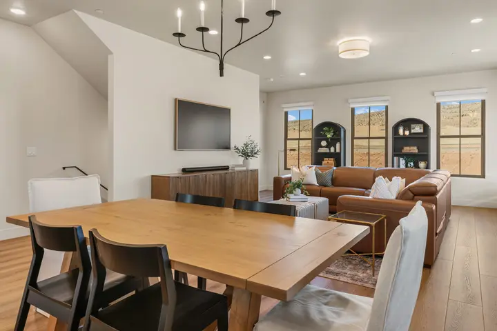 Dining room and living room gathering space at The Rad Retreat