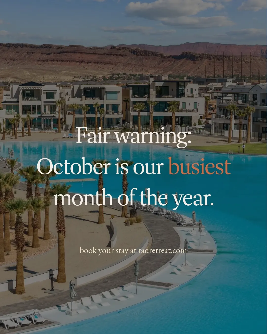 Marathon weekend, the Huntsman Games, PGA, fall break, and the best weather Southern Utah gets — it books up fast.