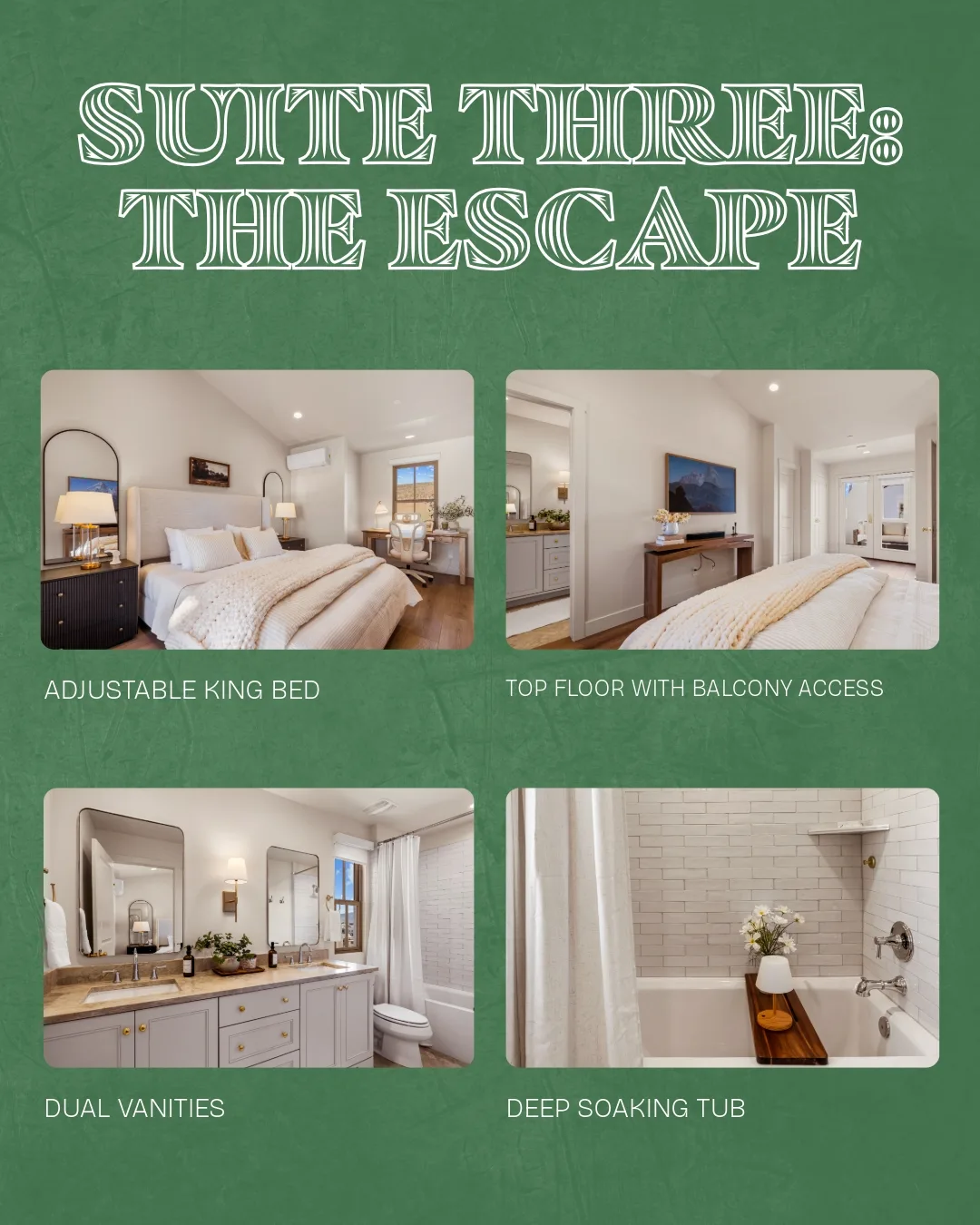 Three couples. Three private suites. No sharing bathrooms.