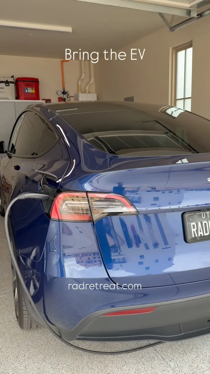 Driving electric? Pull right in. A 240V / 48A charger in the garage (plus a J1772 adapter for non-Teslas) means you wake up to a full battery. One less thing to plan → radretreat.com #EVTravel #Tesla #StGeorgeUtah #DesertColor