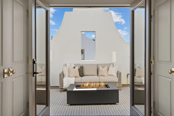 Rooftop deck with lounge seating at The Rad Retreat (4th floor)