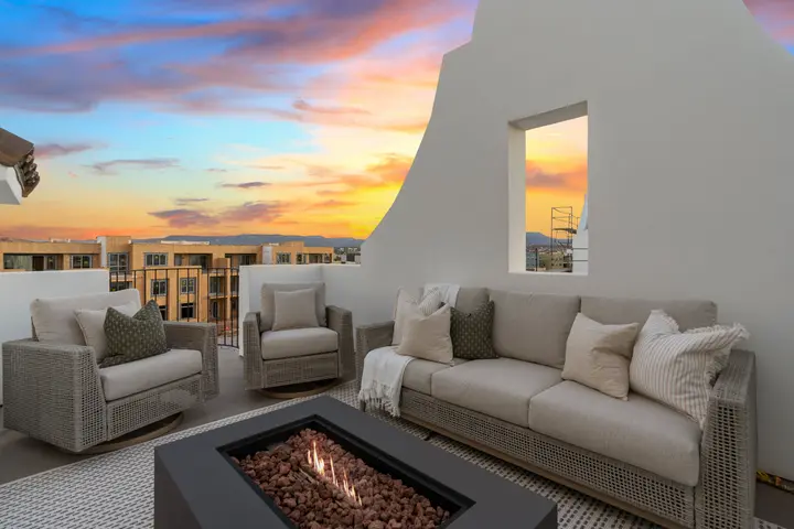 Rooftop patio sunset seating at The Rad Retreat