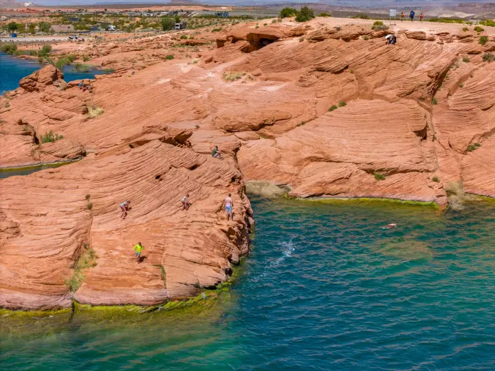 Boating and cliff jumping at Sand Hollow Reservoir